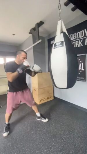 Matt Brown Instagram - Talent is the floor. Hard work is the ceiling. Mini-me and me pitting in some hard work in the new garage gym. You can try this bag workout we did where we flow for 5-10 seconds, or 5-10 punches, then power shots for a combo, sometimes 1 or 2 sometimes 4 or 5. Keeps the hands flowing and still punching even when exhausted af. Then we did reps of the different punches, jabs, crosses, hooks, ups, etc. We did 3 min rounds but I’ll sometimes do 5’s or just a single 30 min round. Give it a shot some time let me know how you like it. Simple, not easy.