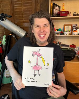 Matthew Cardarople Instagram - Sold. Link in bio. A flamingo from memory. 9by12 Oil pastel and marker on canvas.