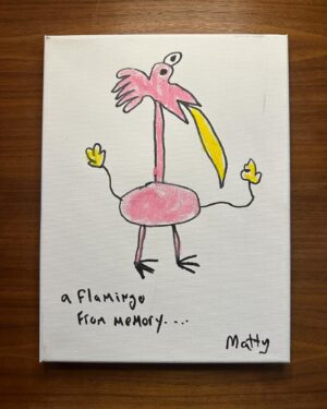 Matthew Cardarople Instagram - Sold. Link in bio. A flamingo from memory. 9by12 Oil pastel and marker on canvas.