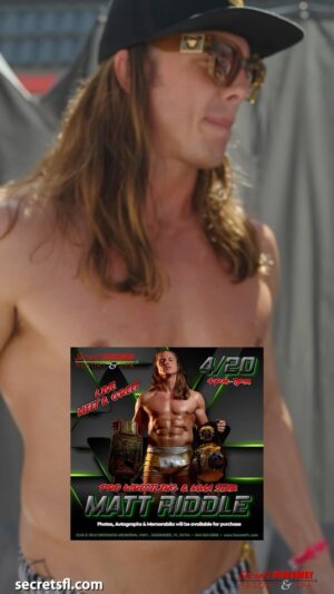 Matthew Frederick Riddle Instagram - Join the Bro, Matt Riddle @riddlebro , TOMORROW this Saturday at Secrets Hideaway as he celebrates 4/20 in epic fashion! If you’re in the area or want to party with the Stallion, here’s your chance! 🌿🎉 

#Bro420 #Stallion #SecretsHideaway #420 #MattRiddle #PartyTime #EpicCelebration #WeekendVibes #CentralFlorida #UltimatePartyDestination