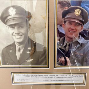 Matthew Modine Instagram - “Matthew Modine (who starred as Captain Dennis Dearborn, a B-17 pilot, in the film Memphis Belle) and his Uncle Wylder Modine (an actual B-17 pilot during World War II)”

My uncle Wylder flew 17 combat missions in the European theater before being shot down over France.  His co-pilot was severely injured and Wylder’s right arm was nearly taken off by anti-aircraft fire. The plane was never going to make it across the English Channel to its British base - so Wylder instructed his crew to parachute from the disabled plane. With only the use of his left arm, Wylder landed the plane in a French farm field. 
All the members of his crew survived the Second World War. 

It was my absolute honor to represent my uncle and the thousands of service members that put on a uniform in service of others. #purpleheart #miracleonthehudson #chessleysullenberger #ww2 #armyairforce #usmc #usaf #rip #wyldermodine #hero