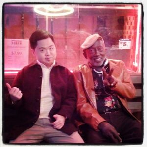 Matthew Moy Instagram - G-Mo and me hitchhiking at a bus stop post-show.