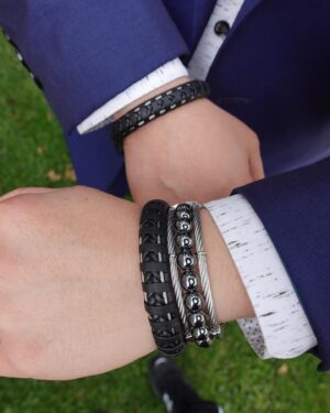 Matthew Moy Instagram - Happy New Year! LOVE my hematite and leather bracelets from @alorjewelry . Super classy! Use code MOY15 for 15% off until Valentine’s Day! #hematite #leathercable #cablebracelets #alor #jewelry