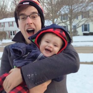 Matthew Patrick Instagram - Ollie's first SNOW DAY!
(More like "Ollie's first snow five minutes" because it was SO DARN COLD!) Can't wait to teach him how to make a snowman!

What's your favorite winter activity? Mine is sledding!

#newdad #snowday #winter #funinthesnow