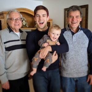 Matthew Patrick Instagram - Four generations of Patrick men. Notice the family resemblance?

I was so excited to get this picture of all of us together. We're so lucky to have everyone happy and healthy.

#familyphotography #newdad #babies