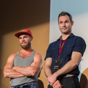 Matthew Wilkas Instagram - @manboynice and I are EXTREMELY PROFESSIONAL filmmakers now (as evidenced by this pic of us on the Castro stage looking like we’re giving a Ted Talk). thanks to @framelinefest !!!! we were so sincerely honored to screen with you. And keep a look out for @rightordoyle ‘s “Bonding” which will release this fall (starring @bscan and @matthewrisch_ and many other brilliant peeps) ITS SO GOOD!!!!