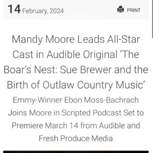Maury Morgan Instagram - Now on Audible!! I've loved the music of Willie, Waylon and the boys my whole life and it is an incredible honor to be a part of telling this important story of how the sweet and savvy Sue Brewer helped them make it. 

.
.
.
.
.
#music #countrymusic #willienelson #waylonjennings #kriskristofferson #nashville #grammys #outlaw #tennessee #bmiawards #bmimusic #actress #hollywood #audible #audiblebooks #podcast #strongwomen