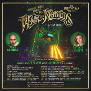 Max George Instagram - CANNOT wait for this. Heading to arenas all over the UK we will be playing the iconic parts of Parson Nathanial & Beth in the infamous production of Jeff Waynes ‘The War Of The Worlds’ 🛸 🎼 Tickets available right now link in my bio 🤘🏼 @twotw_official #thewaroftheworlds