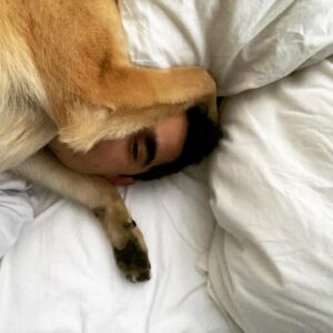 Max Minghella Instagram - One year of living with this party animal #adoptdontshop @thelabellefoundation