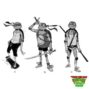 Maxime Mary Instagram - Some early design , maybe my favorite pass. @yashar.cc asked me to give up my traditional sense of design and embrace a wobbly line and weird proportions. I really like the result, it was surprising and it helped define to the new look. 

#tmnt #mutantmayhem #teenagemutantninjaturtles #characterdesign