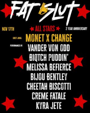 Meatball Instagram - Get ready for an absolutely insane 2 year anniversary for @fatslutla hosted by @spiciestmeatball!!!
We’re having 5 of our favorite sexy eating competition winners compete against each other for the crown and title of Fattest Slut! Judged by the Iconic and never had a BBL Queen @monetxchange !!
With incredible performances from@my favorite performers @vandervonodd 
@biqtchpuddin 
@kyrajete 
@cheetahbiscotti 
@cremefatale 
@bijou.bentley 
@melissa_befierce