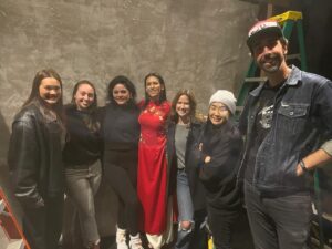 Megan Le Instagram - A fun night of screening our new short and hanging out on our newly designed stage, planning for the production of our upcoming Cafe Plays. So much creating and building and dreaming over here at @stuartrogersstudios 
And yes, I’m the weirdo wearing ao dai because Lunar New Year!

#lunarnewyear2024 #tet2024 #onstage #comingsoon #productiondesign #theatrelife #theatre #actor #actress #director #stagemanager #shortfilm #asianamerican #vietnameseamerican #hapagirl #việt #yearofthedragon
