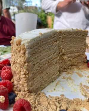 Megan Taylor Instagram - It’s my birthday 🎈 and I made a Russian honey cake 🎂
I love nothing more than trying out a new style of baking and I chose mine and mums birthday to make a totally random cake (random to me but not online-there are millions of recipes around). It’s basically a stack of biscuits. I used nine biscuits. Then a cream, sour cream, honey, vanilla icing. I added the zest of lemon and lime to the icing which made it much nicer for me as someone that doesn’t really love cream.
Swipe through the carousel to see the making of it xx
•
•
•
It’s my birthday and I made a cake 😆 
#baking #russianhoneycake #bakeoff #britishbakeoff #birthday #itsmybirthday