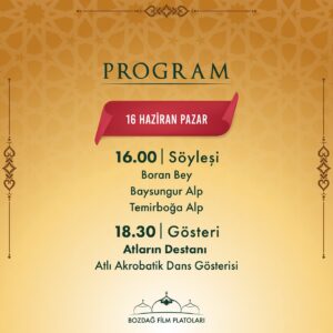 Mehmet Bozdağ Instagram - Heyecanla beklenen o gün geldi çattı! Yarın bayramı büyük bir coşkuyla beraber kutlayalım!

The eagerly awaited day has arrived! Let’s celebrate the holiday tomorrow with great enthusiasm! 

Kuruluş Osman dizimizin Boran Bey’i Yiğit Uçan, Baysungur Alp’i Fatih Ayhan ve Temirboğa Alp’i Tezhan Tezcan yarın ziyaretçilerimizle beraber olacak!

#BozdağFilmPlatoları #KuruluşOsman #KurbanBayramı #AtlarıDestanı #horseshow #akrobatikdans