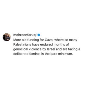 Mehreen Faruqi Instagram - More aid funding for Gaza is the bare minimum.