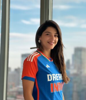 Mehrene Kaur Pirzada Instagram - All set to cheer for 🇮🇳 in my #adidasxt20jersey 
@adidasindia #t20worldcup