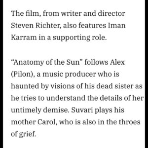 Mena Suvari Instagram - So excited to be a part of this, absolutely cannot wait, and completely honored. ✨

•••••••••••••••••••••••••••••••••••••••••••••••••••••••••••

Repost from @candid_broads_prod
•
As we currently stand on home soil (or sand, really) in the midst of the Cannes Festival, we thought it would be time to share some good news we’ve been, until now, keeping tucked away under our cinema seats.

We are immensely excited to be joining US production company 2:22 Pictures on the upcoming psychological drama “Anatomy of the Sun”, written and directed by @stevenrichterfilm (Raindance ‘Film of the Festival’ nominated feature “Centre of Gravity”).

The film will be headlined by “American Beauty” actress @menasuvari and rising Canadian star @antoineolivierpilon, two members of a grief-stricken family in which the son (Pilon) is haunted by visions of his late sister and strives to piece together the details of her untimely death.
Richter gives us a small taste of the feel of the film by calling it “an immersive visual and sonic narrative experience that blurs reality and the natural dreamscapes of the mind”.

Shooting for the feature is set to commence in fall of this year, with the title being represented by @concourse.media.

Thank you so much @variety for the article!

 #womeninfilmandtv #casting #menasuvari #featurefilm #independentfilm #indiefilm #independentfilmmaker #independentfilmmakers #femalefilmmaker #anatomyofthesun #dramafilm #filmmakerfriday #indiefilmmaking #womeninfilm #indiefilmmaker