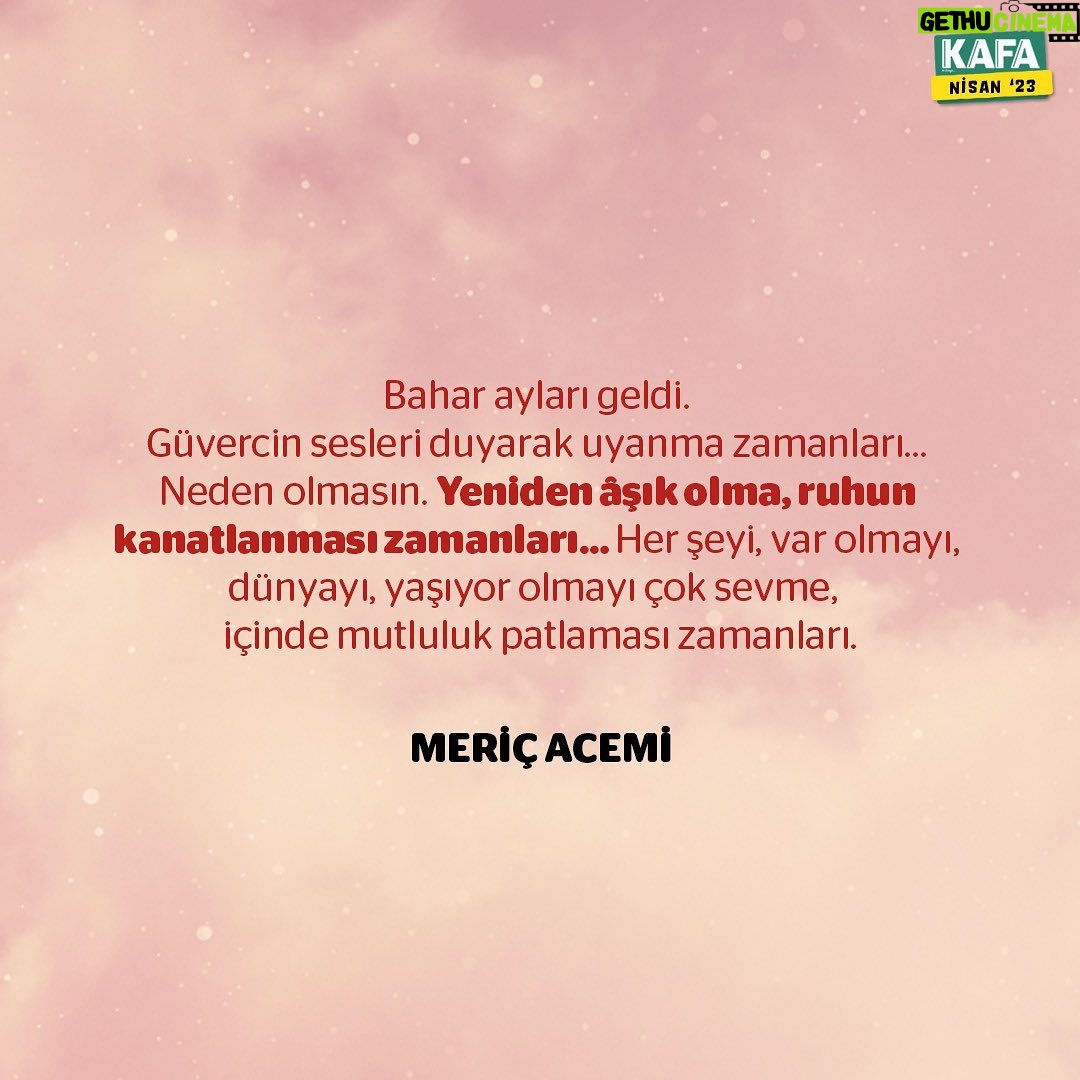Meriç Acemi - 2.1K Likes - Bahar ayları geldi. Güvercin sesleri duyarak uyanma zamanları… Neden olmasın. Yeniden âşık olma, ruhun kanatlanması zamanları…
✍️: @mericacemi
Görsel: @serkanyolcu
