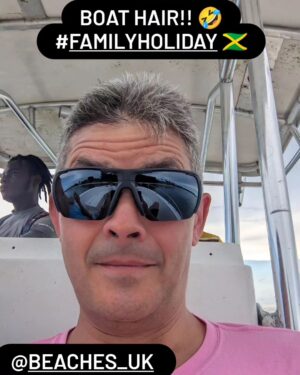 Merlin Griffiths Instagram - Activities galore! (Some included or booked extra with the hotel)
#ysfalls and ziplining through the tree tops. #parasailing for my GF & DD! Snorkelling every day for our daughter leaving me free to read & roast. 🍻
And boat hair.
#FamilyHoliday #Jamaica #Negril #gifted