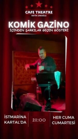 Metin Zakoğlu Instagram - Nerde kalmıştık, bu akşam içinden şarkılar geçen gösterim KOMİK GAZİNO ile @cafetheatreistmarina da karşınızdayım. Üstelik girişler ÜCRETSİZ. Kalan son yerlerinizi rezerve etmek için acele ediniz. Rezervasyon; 05322804739