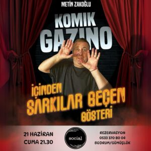 Metin Zakoğlu Instagram - Metin Zakoğlu Bodrum’da sizlerle. @socialgumusluk de uzun zamandır kapalı gişe gerçekleştirdiği şovu KOMİK GAZİNO ile 21 Haziran Cuma saat 21:00’de karşınızda. Gümüşlük’ün en kaliteli mekanında sizlerle buluşmak için can atıyoruz, yerler bitmeden yerlerinizi hemen ayırtabilir veya @biletinial sitesinden sembolik bir rakam ödeyerek yerinizi hemen satın alabilirsiniz. Bu gösterisinde Zakoğlu okuduğu şarkılarla sizi ayaklara kaldıracakken anlattıkları ile de çok güldürecek. Gümüşlük sahici bir KABARE gecesi ile şenlenecek. Kaçırmayın.