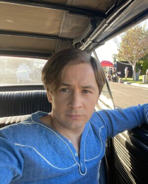 Michael Angarano Instagram - Danny in reverse… ages 72, 38, 18. this was insane. @vincentvandykefx did the prosthetics and he did an incredible job of making me look so much my grandfather it was eerie. he also was kind enough to let me breath thru my mouth during the face cast when i was clearly panicking. #Angelyne is now on @peacocktv