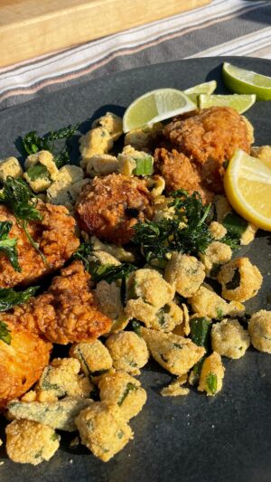 Michael Symon Instagram - New extra special episode of #SymonDinners tomorrow. This is an ode to Sherla, my MIL whom I loved very much… fried chicken, okra and peaches and cream. YES!! PLEASE!! 

🗓️Saturday, June 22
⏱️12pm|11c
📺 @foodnetwork