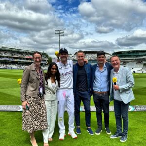 Michael Vaughan Instagram - Great 3 days at Lords with the @bbccricket team witnessing greatness for one last time .. What a send off for @jimmya9 .. topped by downing a pint on the balcony .. @isaguha @phil.tufnell @alison_mitchell00 .. We are all very lucky to do what we do .. 👍