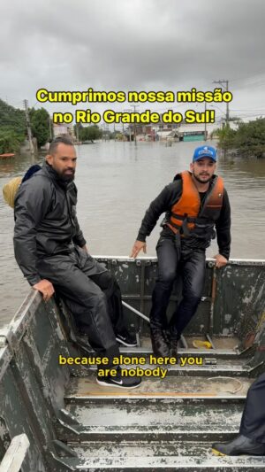 Michel Pereira Instagram - Nossa missão foi cumprida! Foram longos dias de luta contra água podre e frio intenso, mas nada nos impediu de batalhar pela vida de diversos animais 🙏

Obrigado aos meus novos amigos que fizemos nessa jornada, inclusive o @azambuja671 que foi um verdadeiro campeão em cada resgate. Cada um de vocês são verdadeiros heróis!

Eu vou, mas toda a minha solidariedade fica com o Rio Grande do Sul. Nossa Vakinha está batendo a meta e logo todo o dinheiro será doado para quem realmente precisa. 

Gaúchos, que Deus esteja com vocês em cada momento! Espero voltar em breve 🙏