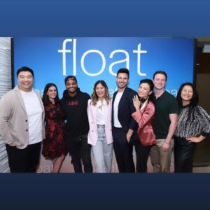 Michelle Krusiec Instagram - Robbie Amell knows how to find the lens! Where am I looking-?? Fun night hosted by @lionsgate celebrating the upcoming release of FLOAT. The beloved @wattpad story comes to the big screen in select theaters and on digital/demand February 9. Great to reunite with this great group of people! Congratulations @sherrenlee for her feature film debut.      A delight to finally meet @katethegiraffe who wrote the original story when she was a teenager. 🙏🙏🙏 @collectivepicturesofficial for pushing female filmmakers like Sherren and  @andrea.bang as leading lady! 💪🏾💪🏾💪🏾 

Stylist @michellewustyle 
Black dress: @LoveNookie
Blazer: @rccaylanatelierofficial
Floral Chocker: @uncuffedleather
Hair: @pavyartist
