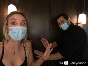 Michiel Huisman Instagram - #Repost @kaleycuoco
・・・
We’re back!! Keeping our distance of course! 🤣🥰 @michielhuisman 😷 🛑 #theflightattendant Time to land this ✈️! @hbomax @theflightattendantmax @warnerbrostv