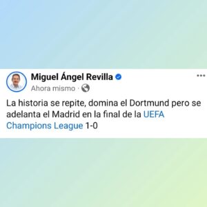 Miguel Ángel Revilla Instagram - La historia se repite, domina el Dortmund pero se adelanta el Madrid en la final de la Champions League 1-0