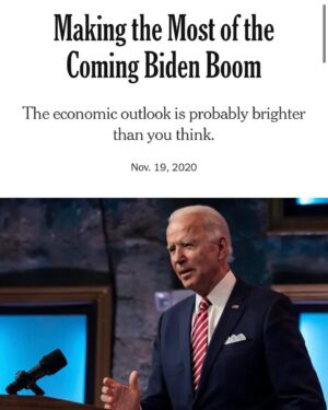 Mike Cernovich Instagram - (Scroll to see an amusing example of disinformation from the country’s supposedly paper of record.)

NYT on Trump’s 2016 win: “If the question is when markets will recover, a first-pass answer is never.” 

NYT on Biden’s 2020 win: “Making the Most of the Coming Biden Boom
The economic outlook is probably brighter than you think.”