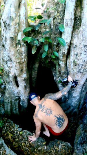 Mike Corey Instagram - 10,000  cenotes in Yucatan… and I think we just found a portal to the underworld. Would you jump in? 👹 

Exploring the lesser known side of Mexico with @tours_sukun