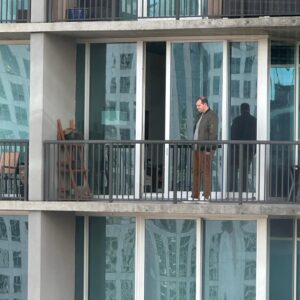 Mike Flanagan Instagram - OH MY GOD. I’m in a meeting this morning, and look out the window to see… MY DOPPELGÄNGER (who still smokes cigarettes, so I guess is “Evil Mike”) - across the way on an adjacent balcony. I am freaking out.