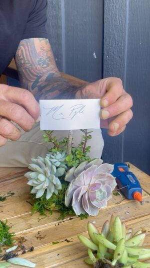 Mike Pyle Instagram - Do you have a summer wedding coming up? If so, these table tents/place-cards are a super easy and affordable way to add greenery into your wedding. I used a rock and stick I found outside, some sheet moss and succulents to create the base for my name card. Using a little hot glue I was able to secure the plants and moss to the rock. The great part is that the plants will eventually root in the moss so this can be a keepsake for your guests to enjoy long after the celebration. #MPD #MikePyleDesign #Aesthetic #Design #OutdoorLiving #LandscapeDesign #Landscaping #DIY