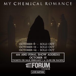 Mikey Way Instagram - Never thought I’d be saying...Round 4 at The Forum - on sale at 12pm Pacific time. Feels very surreal. You all rock!