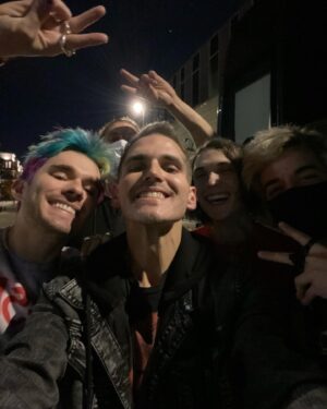 Mikey Way Instagram - I waited outside their bus for three solid hours, but it was so worth it because look at this awesome selfie I got! 😉Always a pleasure hanging and rocking with the @waterparks family 💚💛💙