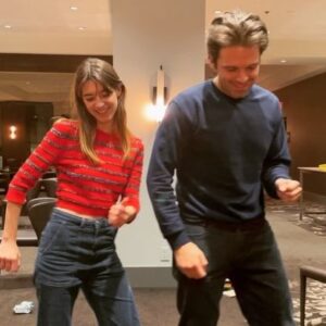 Mimi Cave Instagram - What a wild week for @freshmovie !! The love for our film has been incredible to witness, thank you to everyone that has watched (and re-watched!). I  intend to share more in the coming weeks, but for now please enjoy some fun behind the scenes moments from the prep and filming of Fresh while I go take a long nap… (apologies for all the embarrassing noises I make)

1. Daisy and Sebastian rehearsing — many of our rehearsals turned into dance parties, obviously 

2. Daisy and our DP #pawelpogorzelski dancing in the woods to keep warm between scenes. Likely 3am 😵‍💫

3. Our hero producer/proud father Kevin capturing myself and Pawel on our last day on set 🥺 

4. Sebastian channels disco 🕺🏻 preparing to shoot a running scene. I mean can you believe this amazing location??

5. Jojo as Mollie being adorable as all heck, as usual.

6. A small preview of what our amazing art dept put together in the build for Steve’s house and the design/logistics of all the locations around Vancouver.