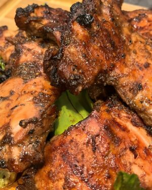 Ming Tsai Instagram - Asian BBQ Chicken Thighs with Charred Baby Bok Choy. Marinade: hoisin, tamari, garlic, ginger, red wine, salt, pepper and a little oil