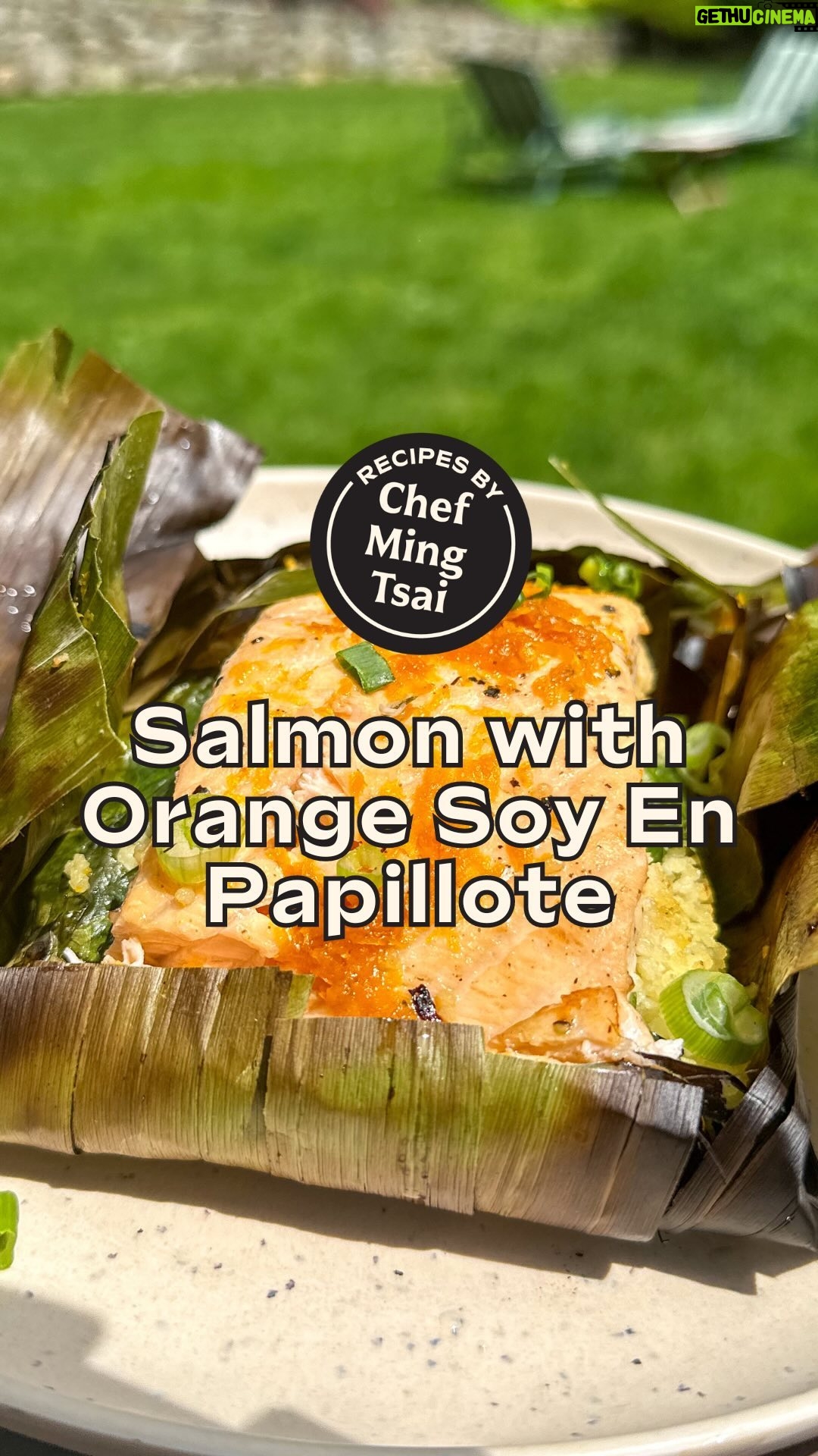Ming Tsai - 1.1K Likes - Get ready to fire up the grill and treat yourself to Chef @Mingtsai’s mouthwatering Salmon with Orange Soy En Papillote recipe! 🔥🍊
INGREDIENTS
1 package Banana Leaves
12-16 oz Salmon, cut into 2 even pieces
1 cup cooked Couscous
1 cup Raw Spinach
1 bunch Thai Basil
2 Tbsp Sweet Soy Sauce
1 Orange, zest and juice into one bowl
EVOO
2 Tbsp scallion greens, sliced
Kosher salt and freshly ground pepper
INSTRUCTIONS
1) Cut banana leaves so you have 2 pieces about 18 inches in length and 12 inches in width, place on a dry surface with the long side facing you.
2) Season salmon with S&P on both sides.
3) Make Orange Glaze: mix zest, juice and sweet soy in a bowl
3) In the center of your banana leaves add ½ cup of couscous in a mound, hand rip ½ cup spinach on top of the couscous, and then add about 3 thai basil leaves. Top with your salmon, placing it so the long side is facing you. Spoon ½ the of Orange Glaze over salmon.
4) Fold in the right and left edge of the banana leaf over the salmon, then fold the top and bottom underneath. Creating a pouch (repeat for second piece of salmon).
5) Place on grill, close lid and grill for 15-17 minutes (thermometer should read 135-140 when finished).
6) Remove from grill and place on a plate.
7) To serve: carefully cut open your pouches with kitchen scissors. Top with the rest of the Orange Glaze, a drizzle of EVOO and scallion greens. ENJOY!
🌟 Make sure to SAVE this recipe to make later! 🌟
#grillmaster #grillrecipes #salmondinner #salmonrecipe
