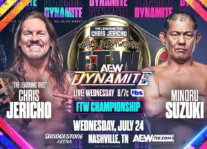 Minoru Suzuki Instagram - vs CHRIS  JERICHO

AEW  DYNAMITE
July.25

@aew 
それまで接点もなく、考えたこともなかった。WWEというそれまでのオレのプロレスには存在すらしなかった世界からやってきたスーパースターという存在。来日した時に話しかけてみた。「ハロー！オレはアナタと闘いたいと思っている。アナタは私との対戦に興味ありますか？」すると予想外の答えが返ってきた。「私も同じことを考えてた。私もアナタとプロレスがやりたいです。」まさか同じこと考えていた。。だけど日本で実現することはなかった。MOXの時は互いに対戦の希望があって日米で実現した。だけどこの男とはもしかしたら縁がないのかも…と思い始めた時に転がり込んできたチャンス。全力でブン殴ろうと思う。世界中のプロレスファンたち、世界中の鈴木みのるファンたちよ、この闘いを見逃すな！