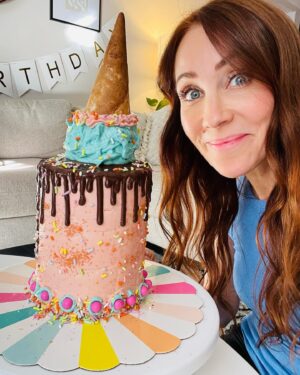 Miranda Frigon Instagram - I just finished her birthday cake!! Gluten free, dairy free and refined sugar free, except for the sprinkles. (Also, she is licking the back of the cake 🙄) Happy happy birthday to my sweet sweet angel. I love you more than you could ever imagine! 💛⭐️🎂