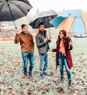 Miranda Frigon Instagram - #aurorateagarden 18 underway! A little glimmer of how glamorous movie making can be. Pouring rain, freezing cold, running and slipping in the mud, filming til 2am…and we do it over and over and over again because we can’t wait to entertain you!! Can’t wait for you to see our newest episode of #Aurorateagarden coming to you in 2022 🕵️‍♀️ 🔦 @peterbenson889 @dylan.sloane