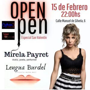 Mirela Payret Instagram - Lengua Lengua Lengua...
Creemos que es un músculo muy útil para expresar amor, por eso en @openpenmadrid hemos pensado que en #febrero tiene que ser el órgano más usado.

🕯️👄🪄❤️
Ven a festejar el erotismo con nosotras. 

¿Romper las reglas por amor? ¡Éste 15/02 sí que vamos a romperlas! 

💋 Las pu(e)tas de LENGUA BURDEL vamos a brindarte la ambrosía…
¿Te animas a mirar o prefieres una venda en los ojos mientras sientes? 🖤

Auténtica poesía erótica.

Vas a pedirte lo que quieras beber en la espléndida barra del @collageburlesque, acomódate… 🍸🍹🍺🍾

🧠serás partícipe de una charla íntima con el poeta David Benedicte. Premio de poesía erótica en Sevilla.

🔥 Y después… ¿TE ATREVES A COMER DE LA AMBROSÍA DE LAS DIOSAS? 
¿A adentrarte en un mundo sensitivo dejando aflorar tu sensorialidad?

Te iremos contando más...

Entrada @ticketandroll

Incluye consumición, sorteo y sorpresas❤️♥️❤️ 

Show exclusivo
Aforo limitado