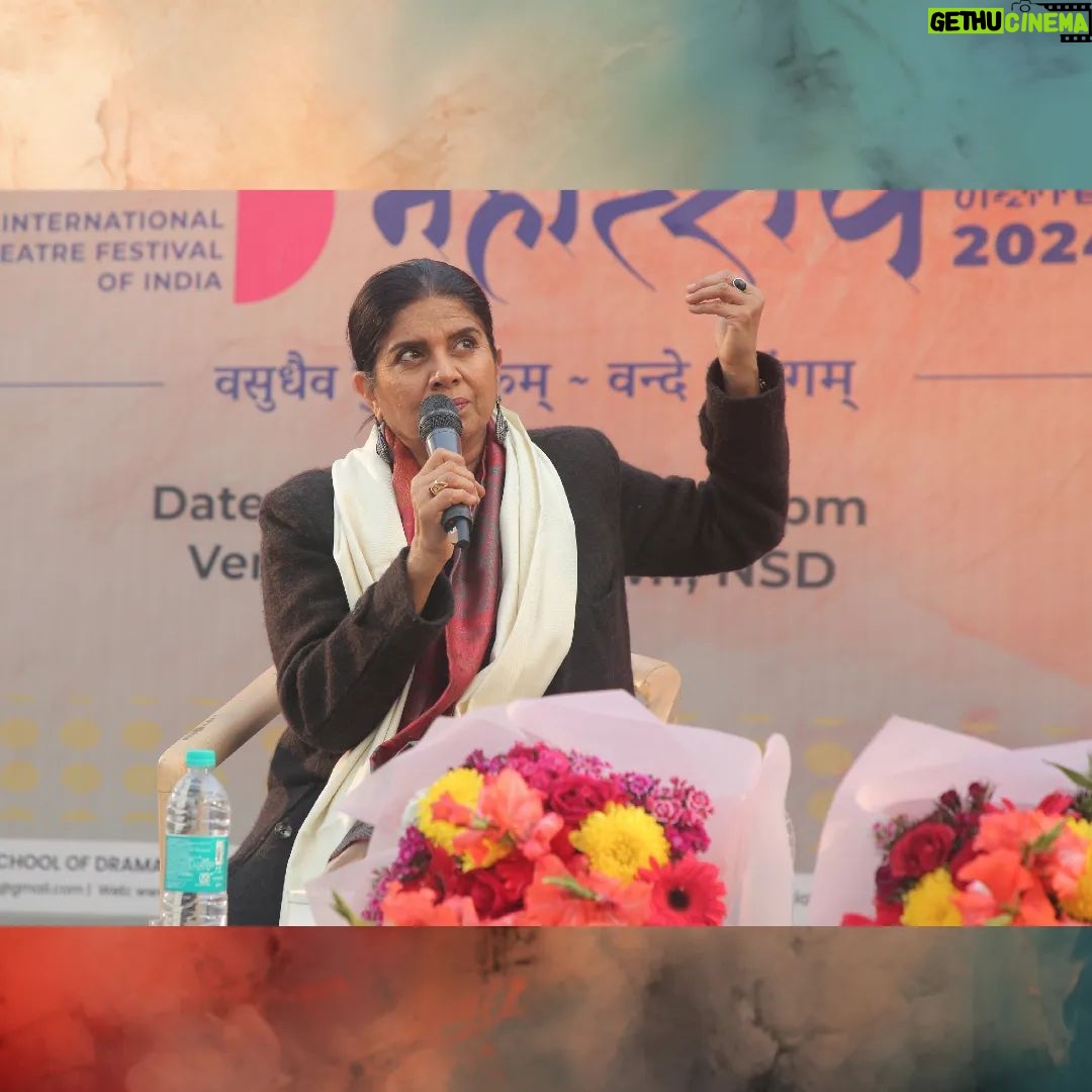 Mita Vashisht - 445 Likes - 14 FEB 2024, Delhi: 🎭 ACTORS ON ACTING - Talk 3 for National School Of Drama Students' Union @nsd_su's ADVITIYA '24 with Ms. Mita Vasisht & Syed Mohd. Irfan Sb.
Honoured to have hosted the illustrious Ms. Mita Vasisht as part of our 'Actors on Acting' series at NSD, Delhi!
In an insightful session moderated by Syed Mohd. Irfan saheb, Founder Producer and host of 'Guftagoo' on Rajya Sabha TV, Ms. Vashisht shared her journey and expertise in the realm of Indian cinema and television. What started out as a discussion, turned into a Masterclass in no time, with Mita ji exemplifying Natyashastra acting techniques with Irfan ji as her co-actor!
With an impressive repertoire spanning numerous films and television shows, including her memorable roles in "Chandni," "Taal," and "Ghaav: The Wound," Ms. Vasisht's contributions to the industry are truly commendable. Beyond her on-screen work, she has been a visiting faculty at esteemed institutions like NSD, NIFT, NID, WWI, and as Head of Department – Acting at FTII.
Organised by the NSD Students’ Union, such sessions are invaluable for aspiring actors and seasoned thespians alike.
#NSDBRM2024 #VandeBharangam
@narendramodi
@gkishanreddyofficial
@arjunrammeghwalofficial
@mrs.mlekhi
@ministryofculturegoi
@amritmahotsav
@pibindia
@thelallantop @bhaaratexpress
.
.
.
.
.
.
.
.
.
.
.
.
#nsd #bharatrangmahotsav #festival #culture #traditional #folk #artlover #theatrefestival #nationalschoolofdrama #theatre #internationaltheatre #event #experience #joy #colours #expression #art #performingarts #stage #design #drama #community #artsfestival