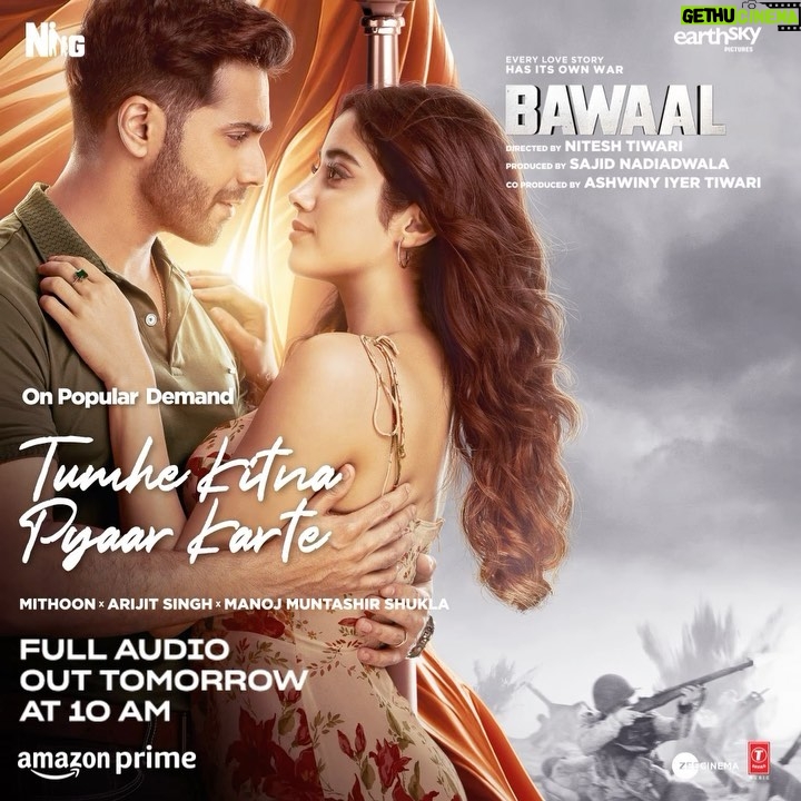 Mithoon Sharma - 11.6K Likes - Bringing to you on public demand, a symphony of love and longing.🎶✨
#TumheKitnaPyaarKarte full audio releasing tomorrow at 10 am.
Produced by #SajidNadiadwala and Directed by @niteshtiwari22 #BawaalOnPrime, July 21 on @primevideoin
@varundvn @janhvikapoor @ashwinyiyertiwari @wardakhannadiadwala
@nadiadwalagrandson @earthskynotes @pglens @mehrotranikhil @bawlekiduniya #BhushanKumar @tseries.official @mithoon11 @arijitsingh @manojmuntashir