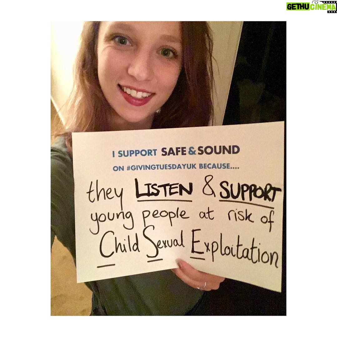 Molly Windsor - 615 Likes - On #givingtuesdayuk Iām supporting @safesoundgroup because they are helping young people that are affected by CSE. After Three Girls I felt very angry that young people, who were being sexually exploited, were not being listened to by the authorities that are there to protect them. This is why Safe and Sound are invaluable and exactly what we need to encourage and support. Because of them, anger can be turned into hope that we can have a society that cares and supports victims.
You can support Safe and Sound too on #givingtuesday , link in bio to print your own message , letās see those selfies