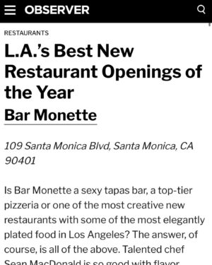 Monette Moio Instagram - So unbelievably proud of the @barmonette team. These write ups on @observer are a true testament to the brilliance and deliciousness that is BM. Way to make waves @seanymacd ♥️🍕