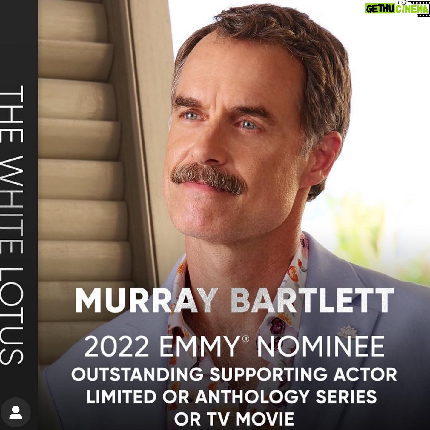 Murray Bartlett - 38.5K Likes - Iām so thrilled and honoured that @thewhitelotus has received so much Emmy love! Thank you @televisionacad for recognising the genius of Mike White, and so many of our talented group. There was so much joy in the making of this show and we poured our hearts into it. Thank you @hbo for your tremendous support, and thank you to everyone who watched and came on this ride with us. Sending big love to all of our incredibly talented and dedicated cast and crew for this once in a lifetime adventure. I adore you all and I feel extraordinarily lucky and thankfulšāØ